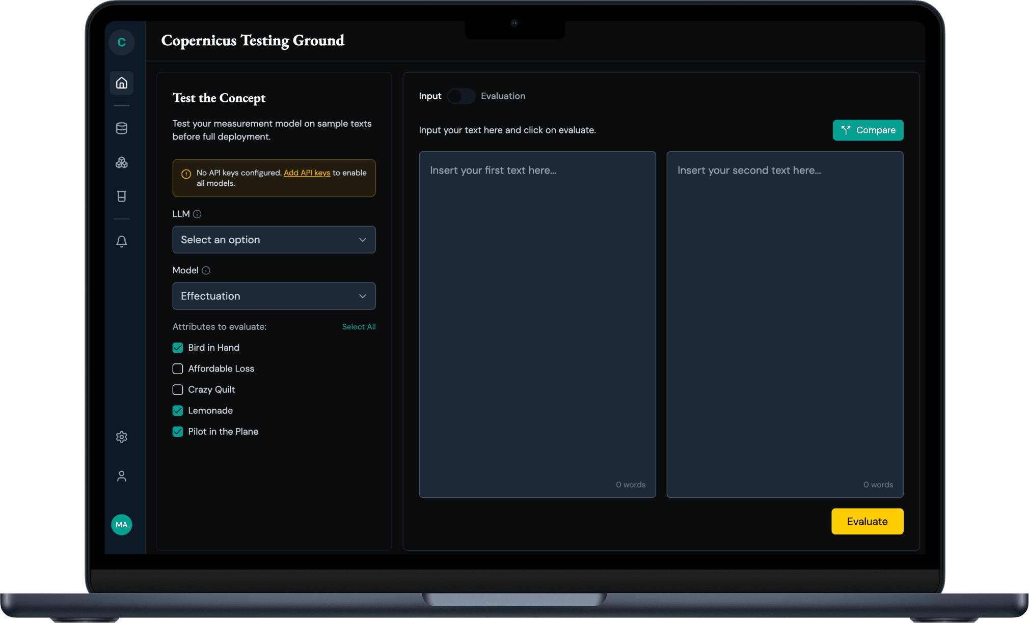Testing Ground interface