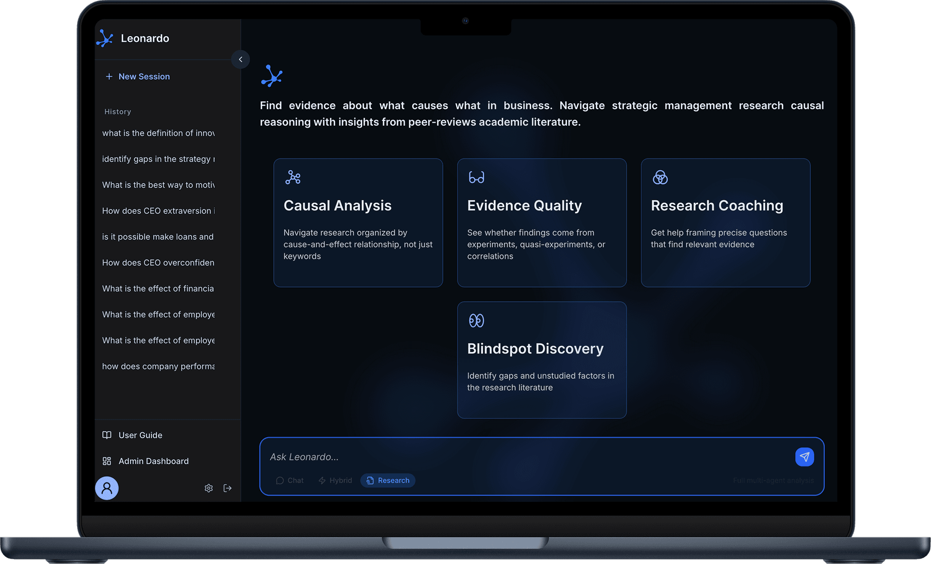 Leonardo research intelligence platform interface